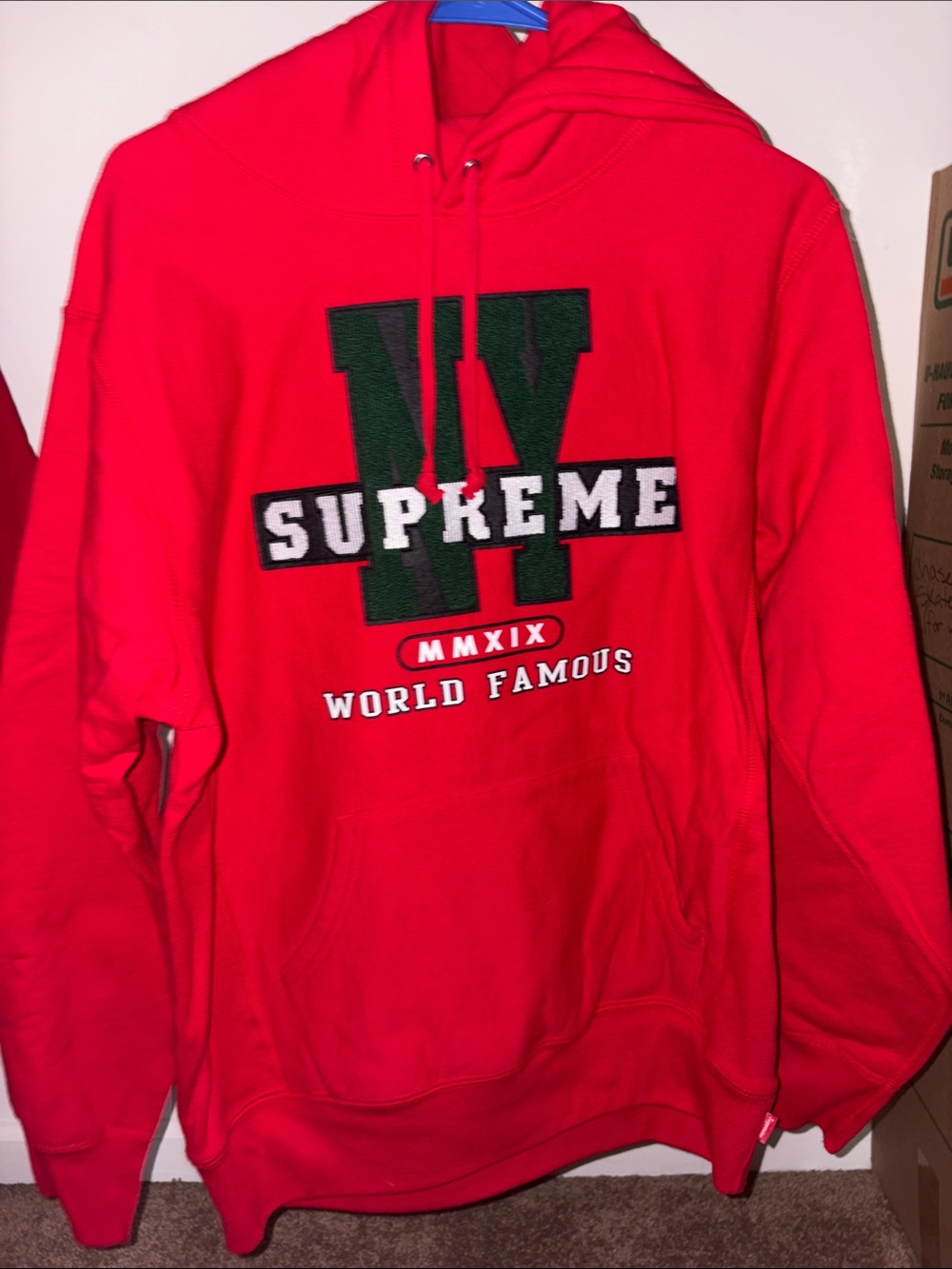 Supreme Red NY World Famous Logo Hoodie